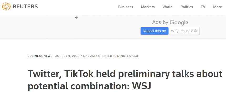 知情人士：推特已与TikTok就潜在合并进行了初步谈判