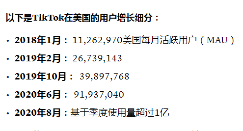 tiktok公布用户数据:美国月活用户超1亿,全球下载量约20亿!