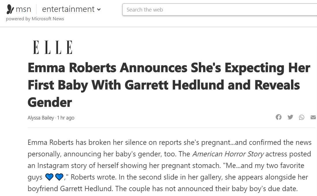 艾玛·罗伯茨首晒孕照证实已怀男婴，深情表白是“最爱”