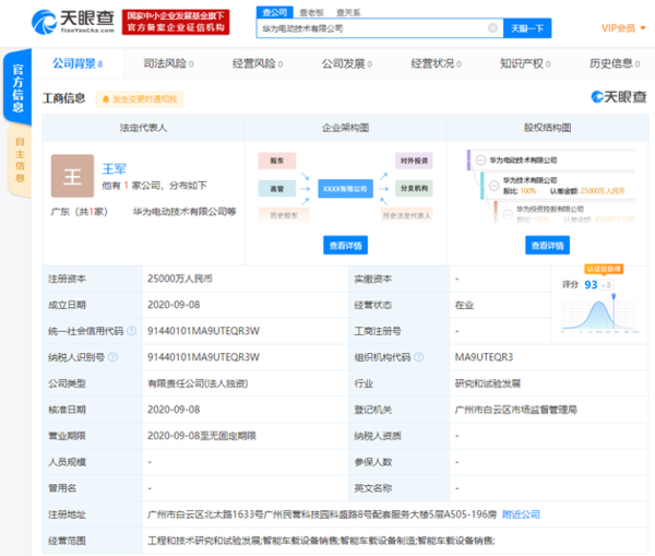 华为成立电动技术新公司,加强电动汽车相关研发