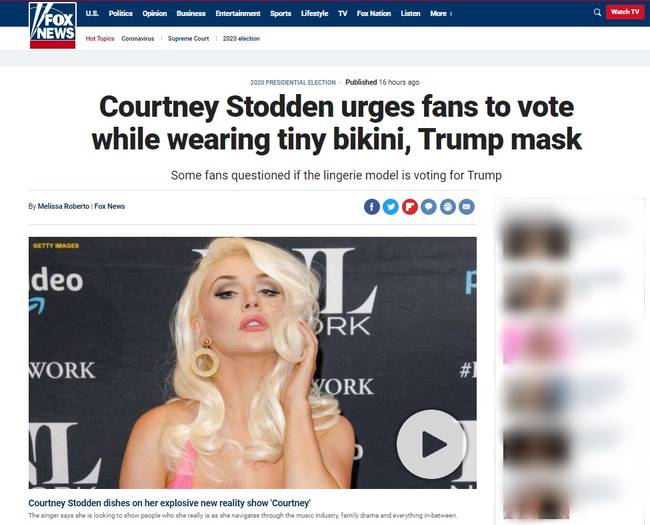 美国女模特穿比基尼戴特朗普面具呼吁粉丝投票(图)