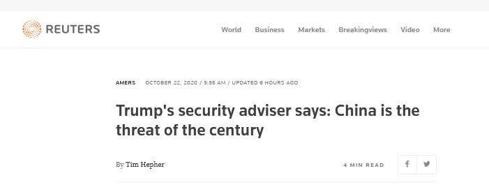 又开始了！美国安顾问连续攻击中国20分钟，声称“中国是世纪威胁”