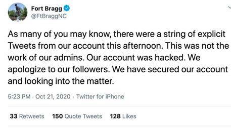 美军基地官方推特发布“淫秽信息”，后辩解：我们的账号被黑了！