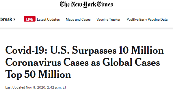 只用10天时间！美国累计确诊病例从900万上升到1000万