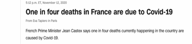 △CNN报道截图：法国死亡人数中的四分之一是因为感染新冠病毒