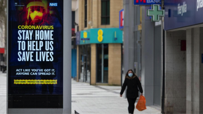 △英国街头一张居家防疫的宣传海报   （ 图片来源：天空新闻频道）