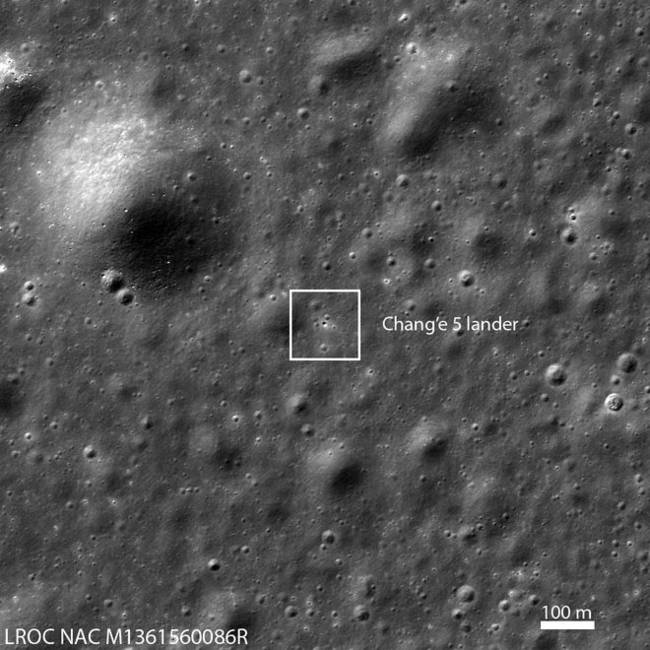 NASA月球探测器拍摄到月面的嫦娥五号 照片可见轮廓