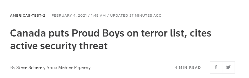 美国极右翼组织“骄傲男孩” 被加拿大认定为恐怖组织