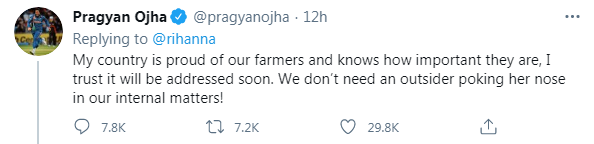 我们国家为我们的农民骄傲，并且知道他们有多重要。我相信事态很快会得到解决。我们不需要一个外人干涉我们的内政！