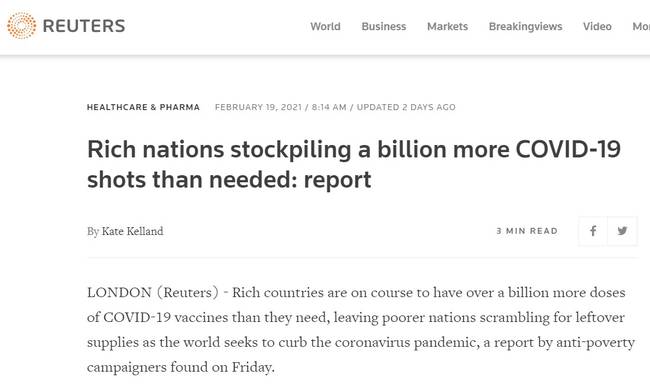 美国等国大量囤积 “疫苗公平分配”谈何容易