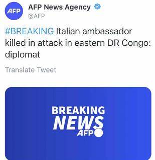 外媒:意大利大使在刚果遇袭身亡 中国使馆发布紧急安全提醒