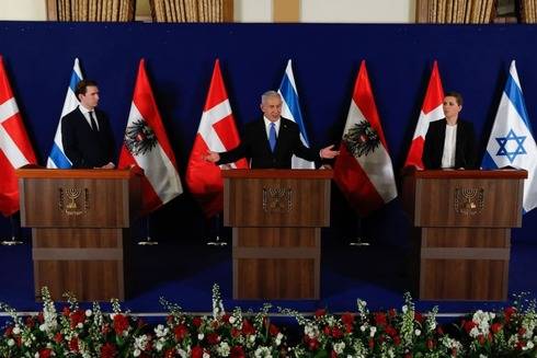 △图片从左至右依次为奥地利总理库尔茨、以色列总理内塔尼亚胡和丹麦首相弗雷德里克森（图片来源：以色列政府新闻办公室图片）