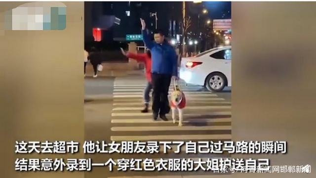 太暖了！网友本想记录导盲犬如何过马路，陌生大姐意外入镜……