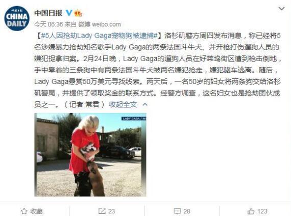 迷惑行为！5人因抢劫Lady Gaga宠物狗被捕啥情况?