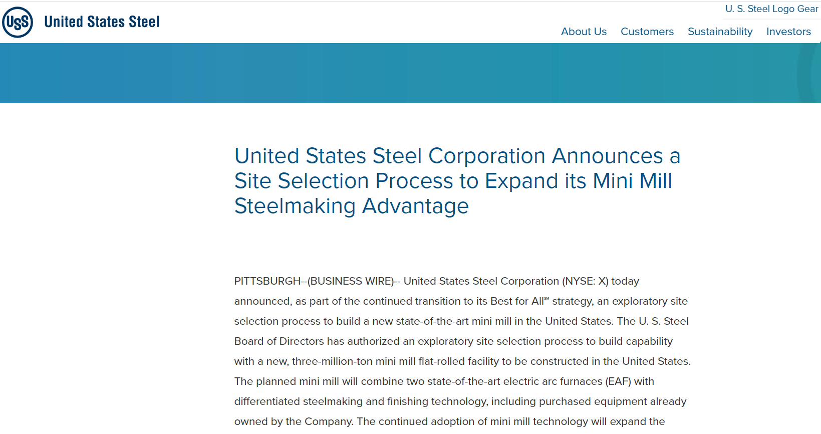 美国钢铁公司拟斥资30亿美元建一新钢厂 押注钢价将持续走强