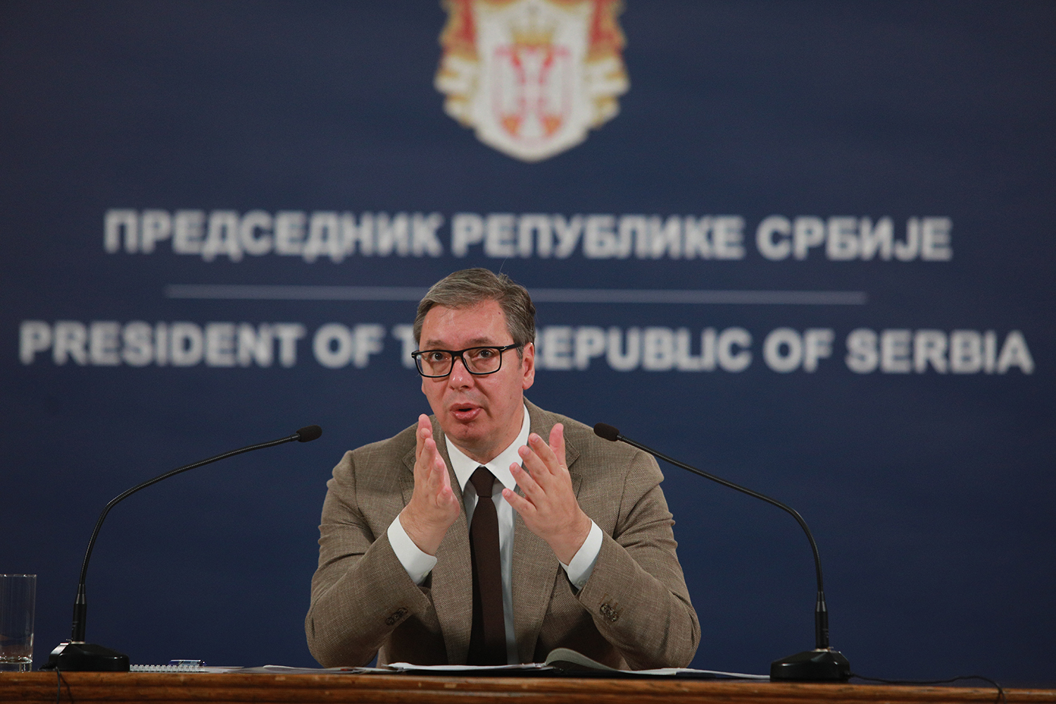 当地时间7月31日，塞尔维亚总统武契奇发表全国讲话 图自澎湃影像
