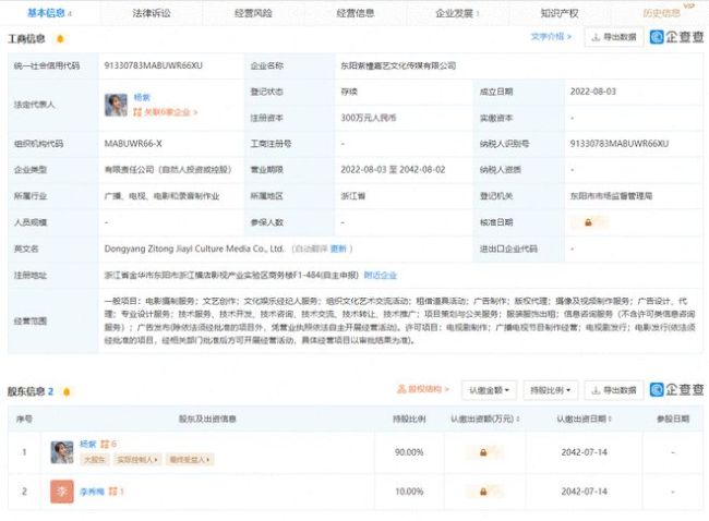 杨紫首家文化传媒公司成立 注册资本300万元