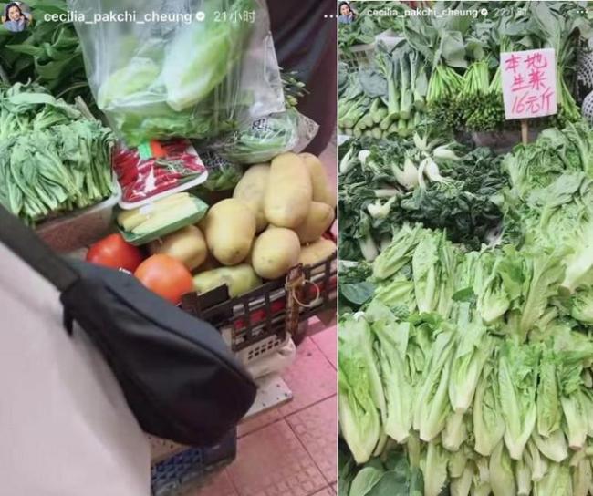 张柏芝素颜逛市场采购蔬菜堆满一地 家里佣人切菜