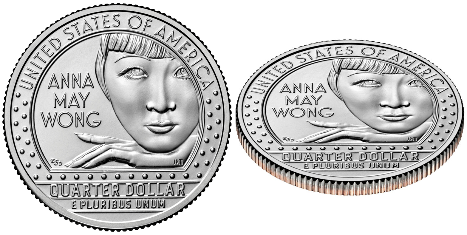 美国铸币局展示刻有黄柳霜肖像的硬币