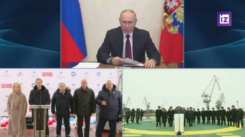 普京通过视频会议出席“雅库特”号核动力破冰船下水仪式 图自俄媒