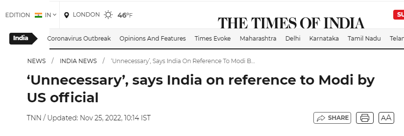 《印度时报》报道截图