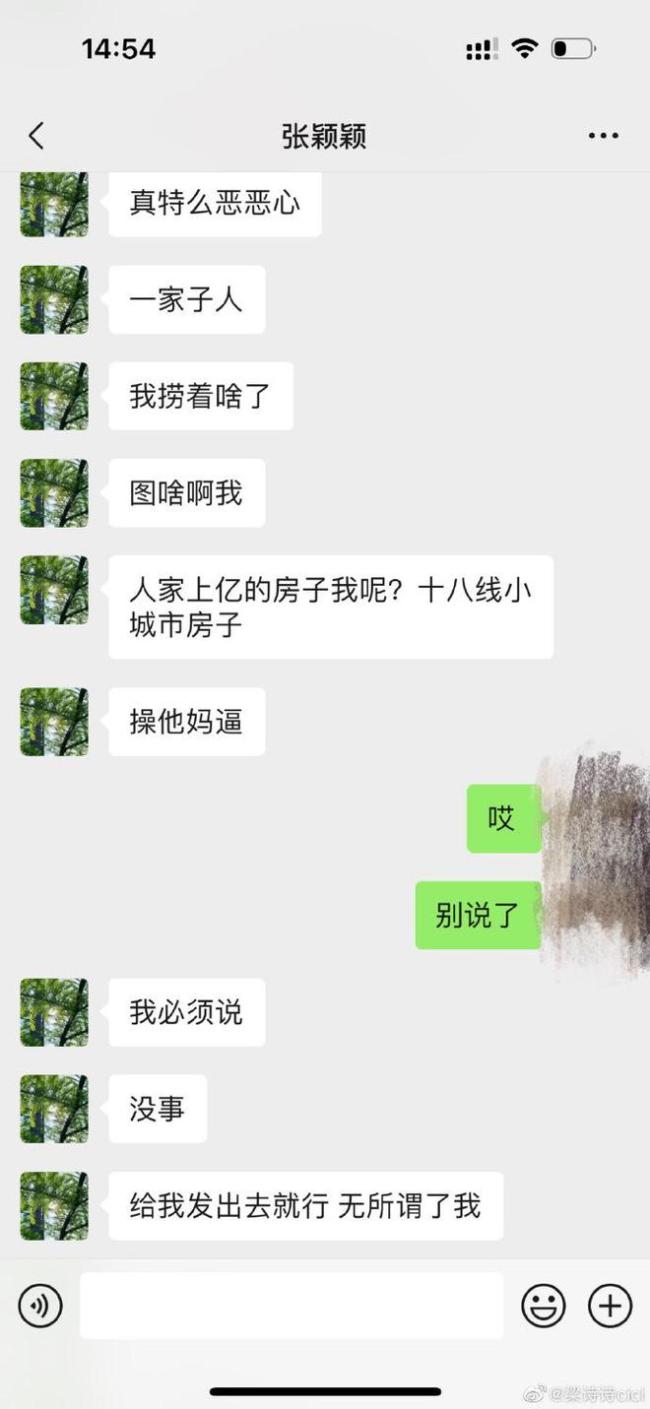 张颖颖聊天记录疑曝光 大骂汪小菲妈妈“恶心”