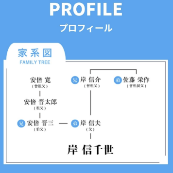 岸信千世竞选主页上出现家族谱系图。图自日媒
