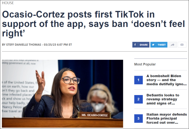 美国民主党众议员发布第一条TikTok视频反对封禁，认为“有些事情不对劲”