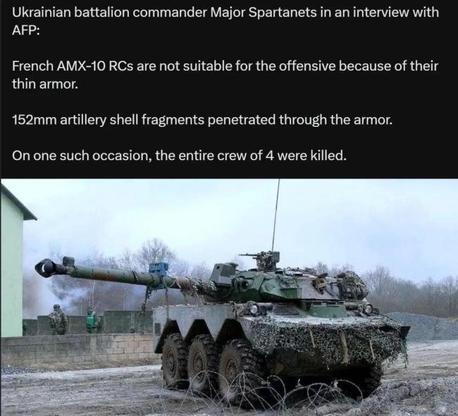 法国援乌AMX-10RC战车，乌军营长吐槽：装甲太薄