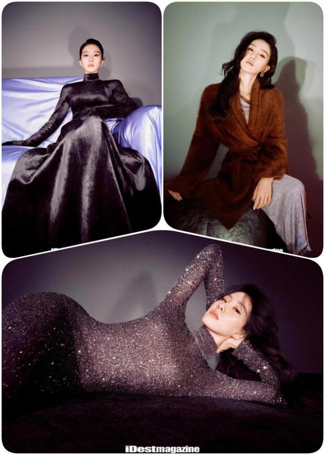 刘诗诗登杂志封面，穿金属色裹身长裙凹凸有致