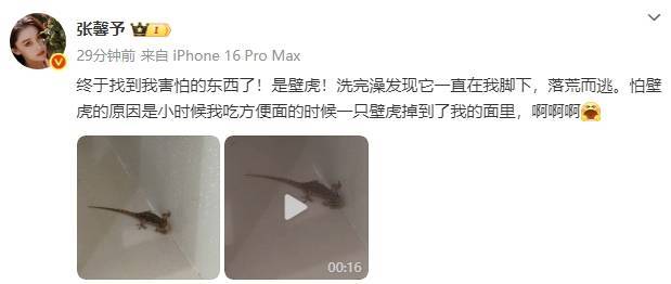 张馨予洗完澡被壁虎吓得落荒而逃！曝光浴室照